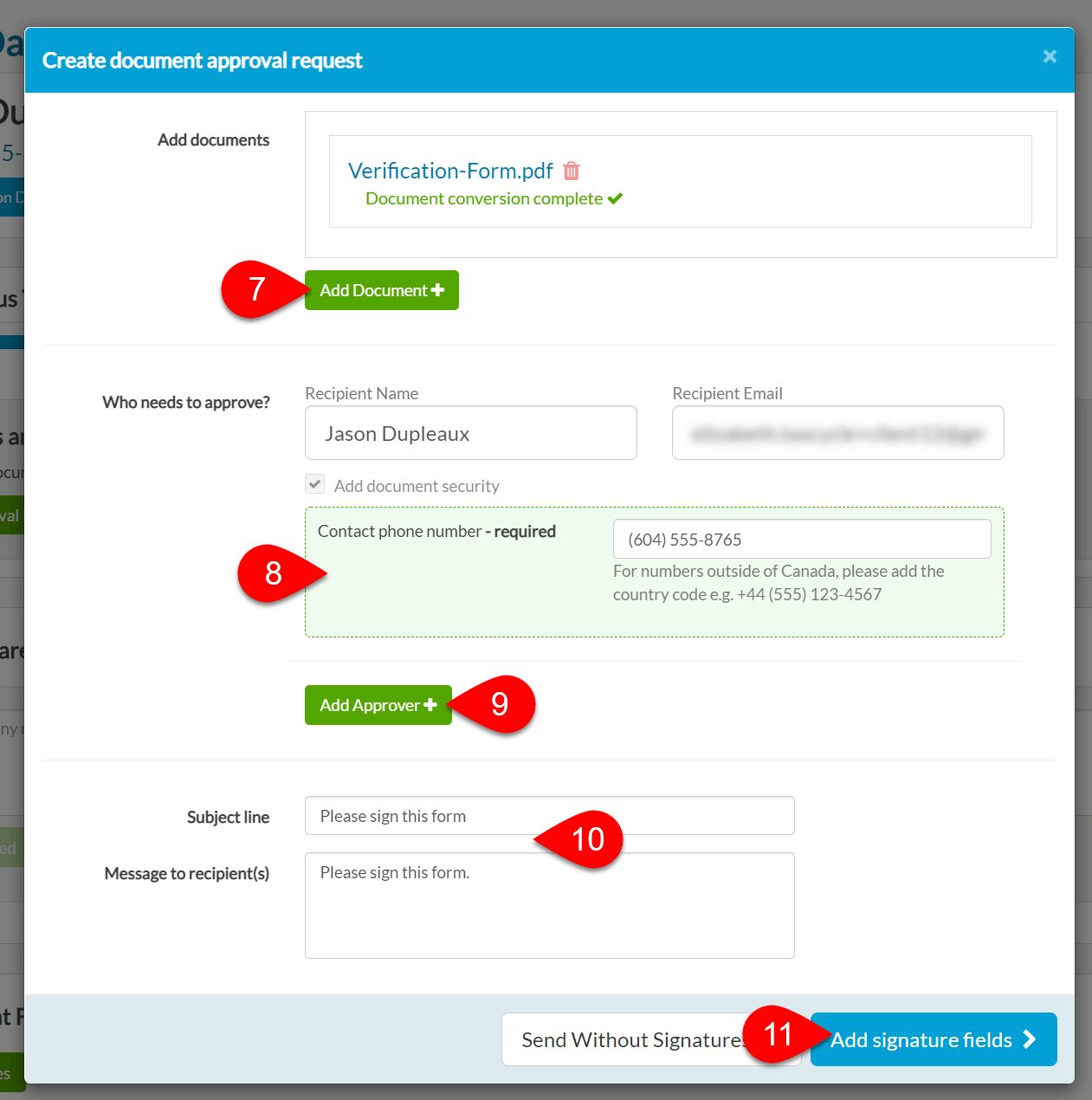Create Approval Request Window