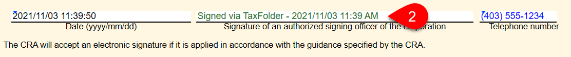 Screen Capture: T183CORP Signed via TaxFolder