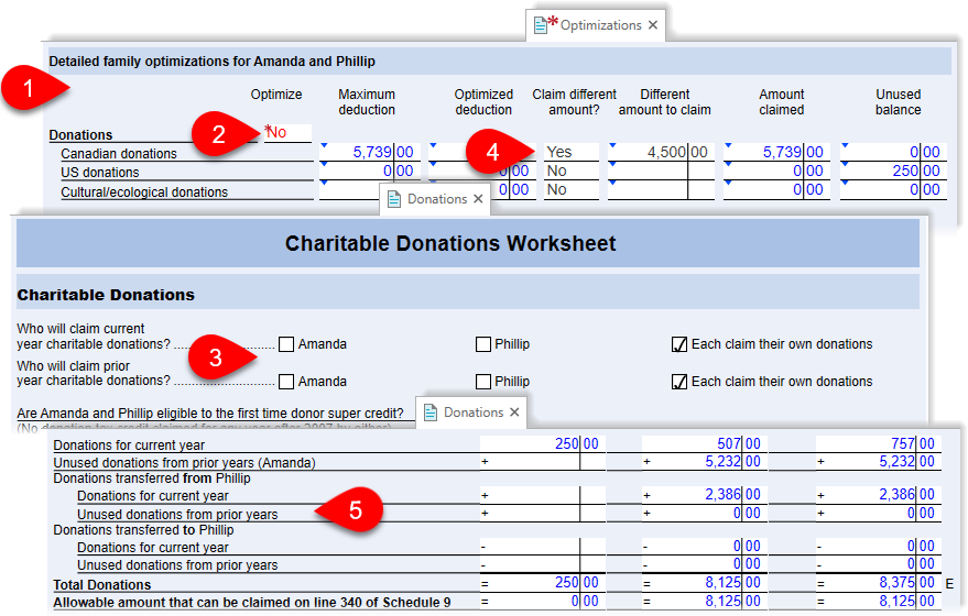 Optimizations and transfer of donations