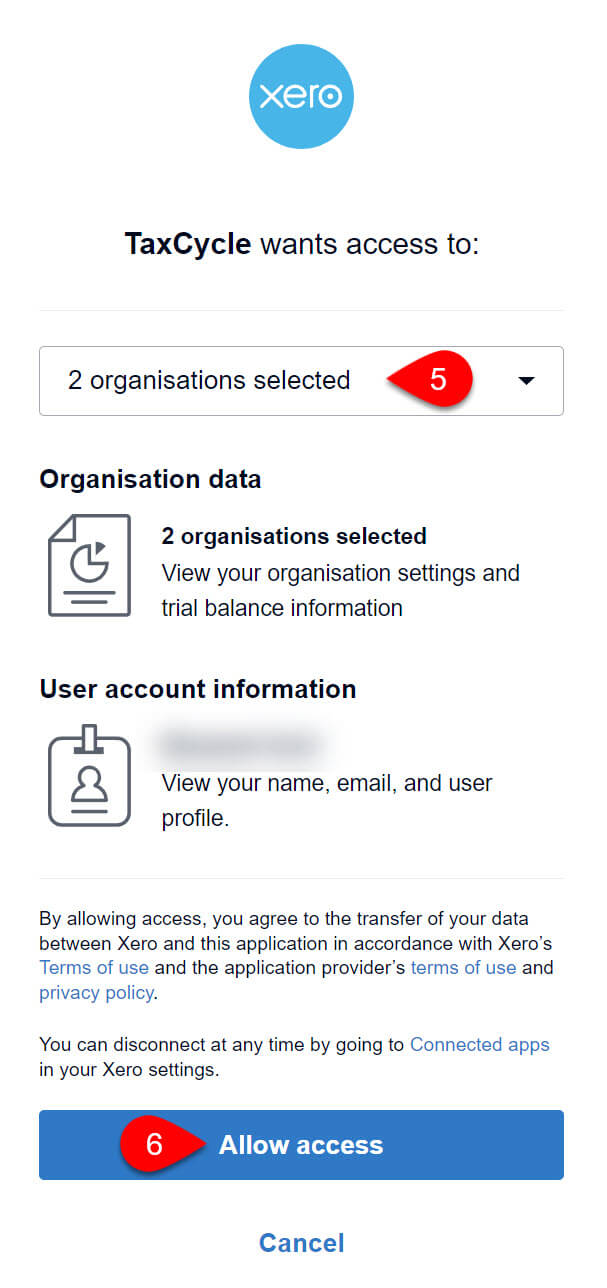 Screen Capture: TaxCycle wants access