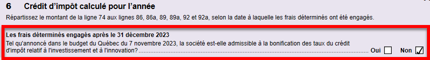 Capture d'écran : Nouvelle question dans la partie 6 du formulaire CO-1029.8.36II