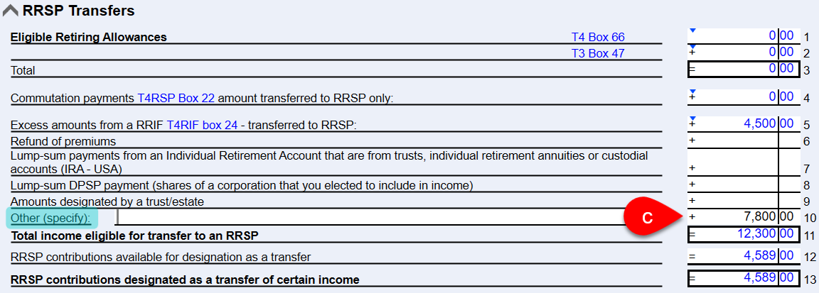 Screen Capture: RRSP worksheet