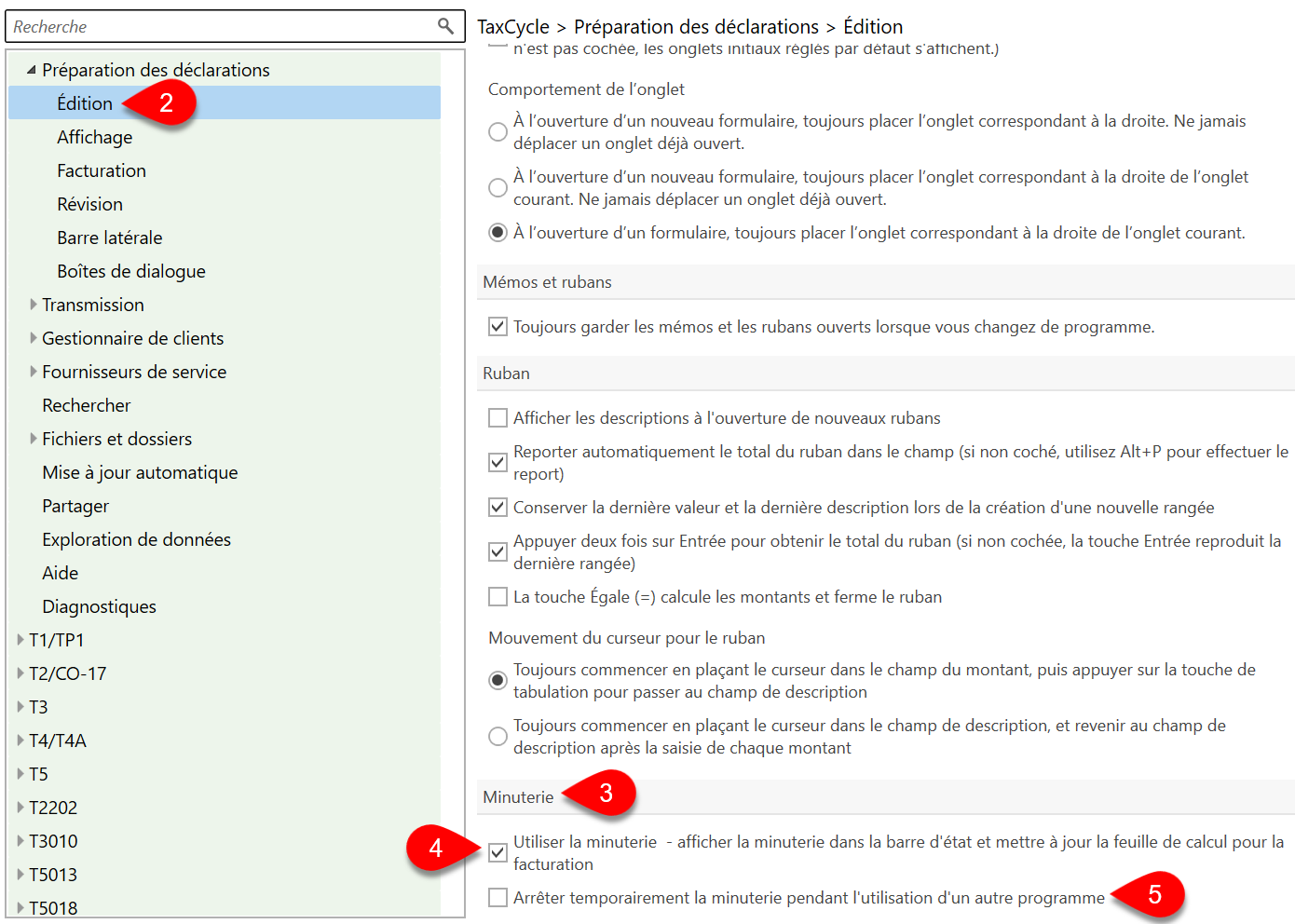 Capture d'écran : Configurer les options de la minuterie