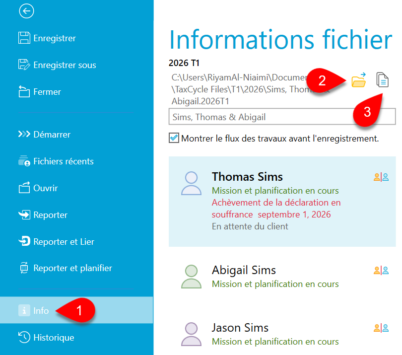 Capture d’écran : Affichier les renseignements du fichier