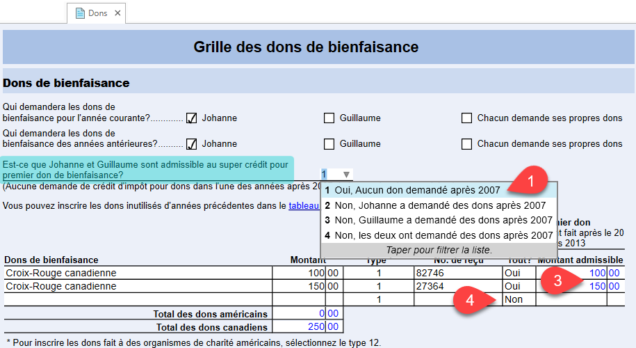 Capture d'écran : Question SCPD sur la grille de calcul Dons