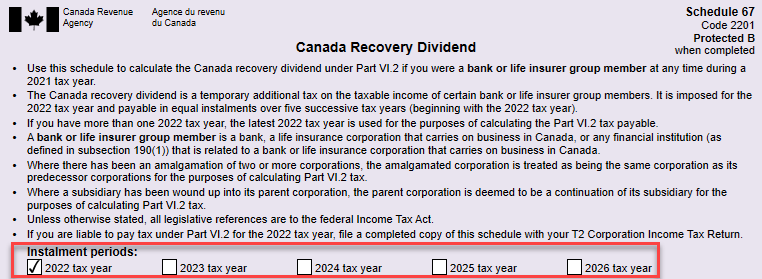 Screen Capture: S67 Canada Recovery Dividend