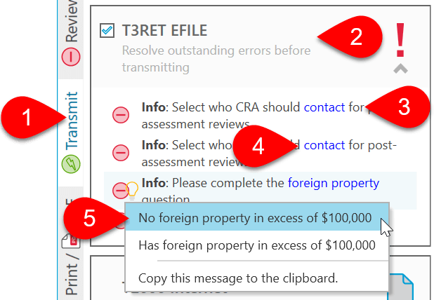 Screen Capture: Resolve outstanding errors before transmitting