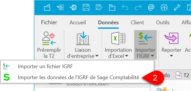 Capture d’écran : Importer les données de l’IGRF de Sage Comptabilité