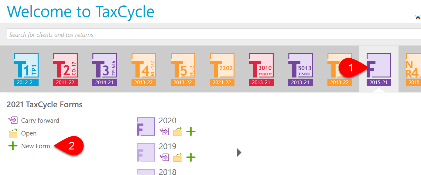 Screen Capture: New TaxCycle Forms