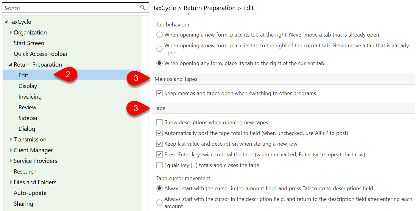 Screen Capture: Tape options