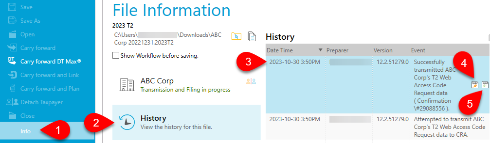 Screen Capture: File Information, History