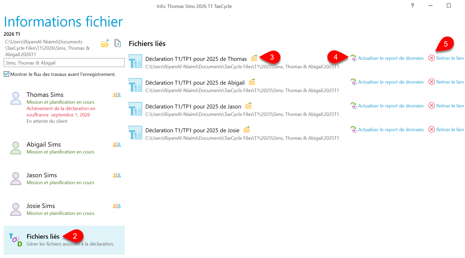 Capture d'écran : Afficher les fichiers liés