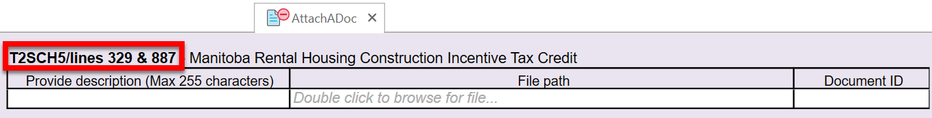 Screen Capture: T2 AttachADoc worksheet