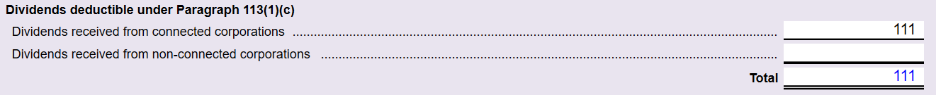 Screen Capture: Dividends deductible under Paragraph 113(1)(c)