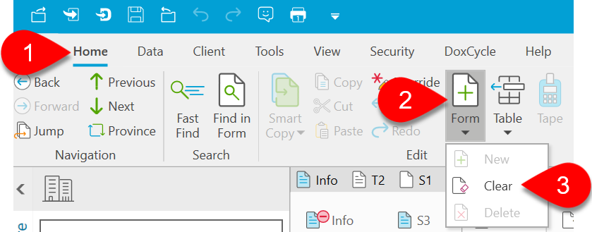 Screen Capture: Clear form in TaxCycle