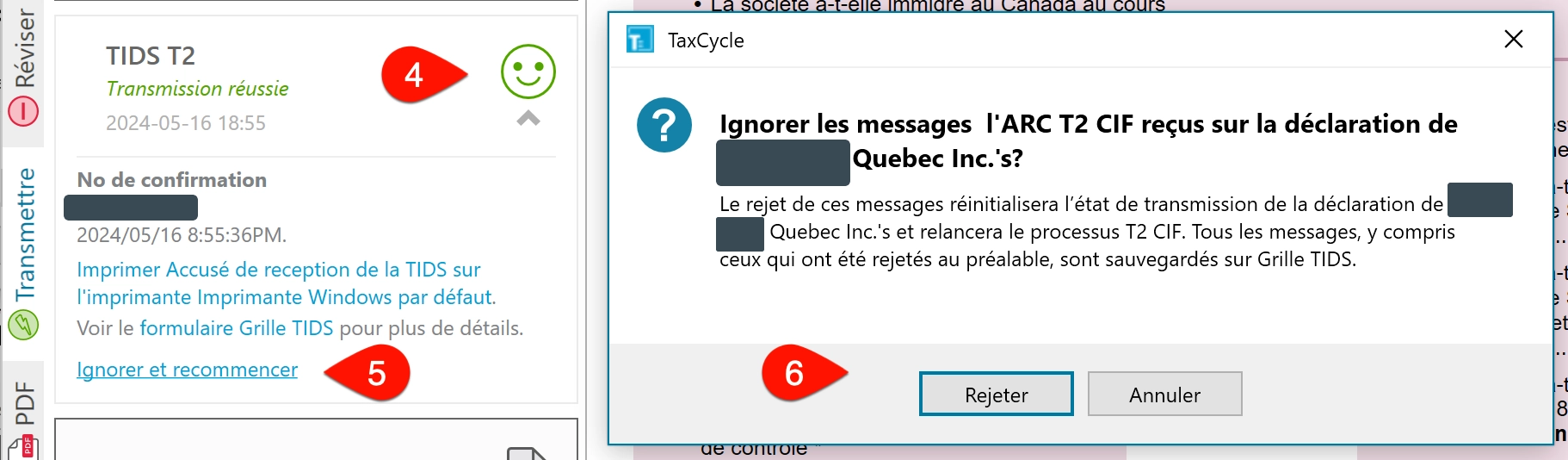 Capture d'écran : Rejeter la transmission TIDS T2