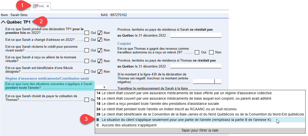 Capture d’écran : Québec — Section TP1 sur la grille de calcul Info