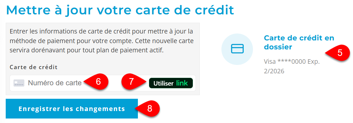 Capture d'écran : Mettre à jour votre carte de crédit