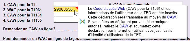 Capture d'écran : Message de révision de la TED et du CAW sur la GrilleT2TIDS