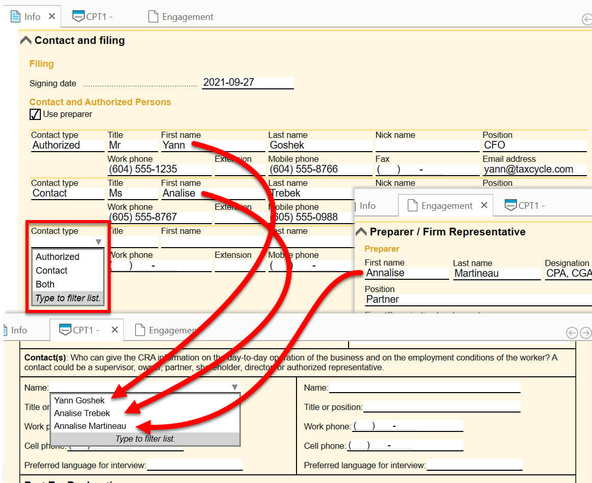 Screen Capture: Forms Contact and Authorized Persons