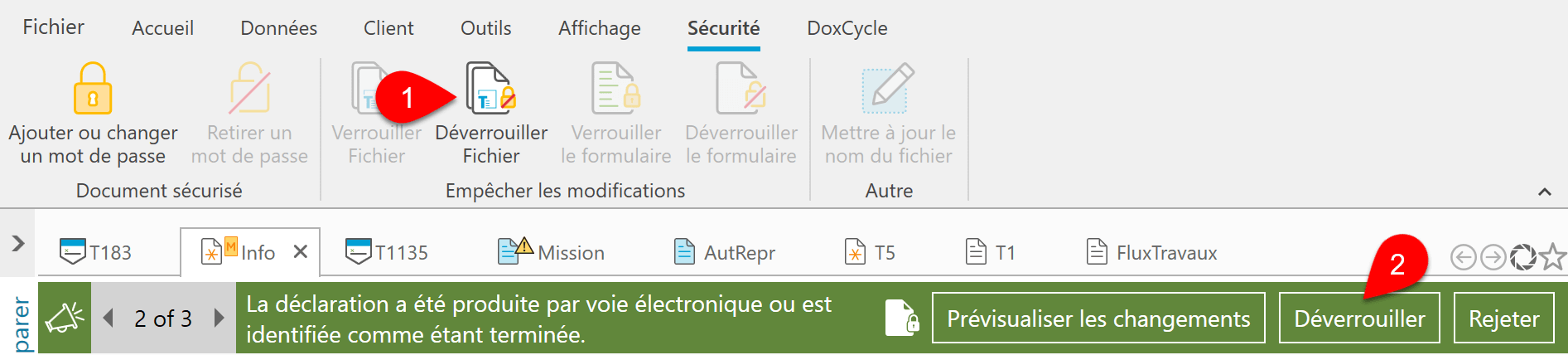 Capture d'écran : Déverrouiller fichier