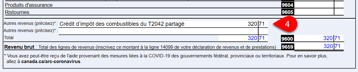 Capture d’écran : Autres revenus ligne 9600