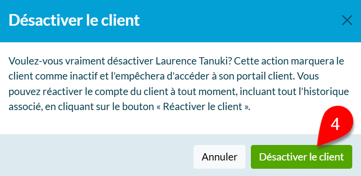 Capture d'écran : Confirmer la désactivation