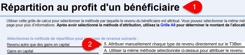 Capture d'écran : Grille de calcul Répartition au profit d'un bénéficiaire