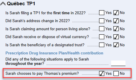 Screen Capture: Question about spouse's premium on the Info worksheet