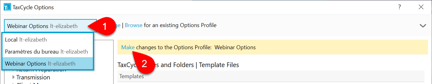 Screen Capture: Select Options Profile