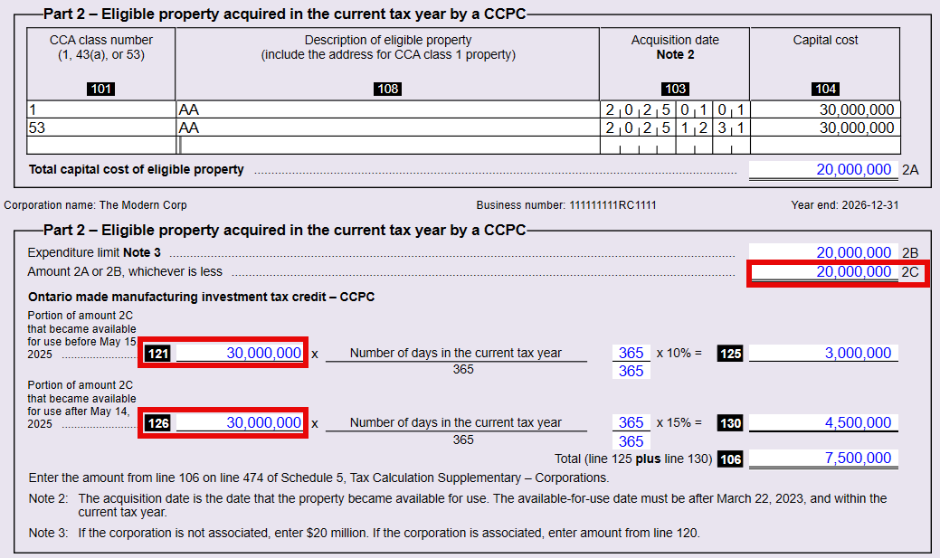 Screen Capture: Calculation of line 121 and 126 on T2SCH572