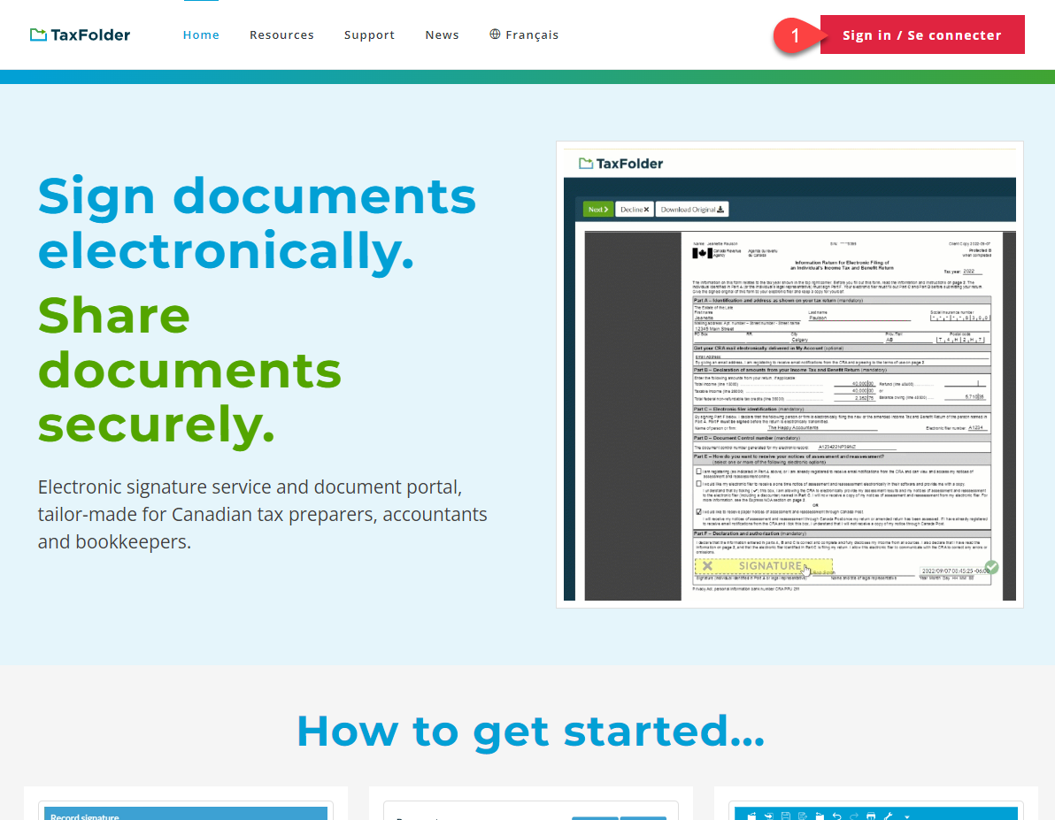 Screen Capture: TaxFolder Home Page