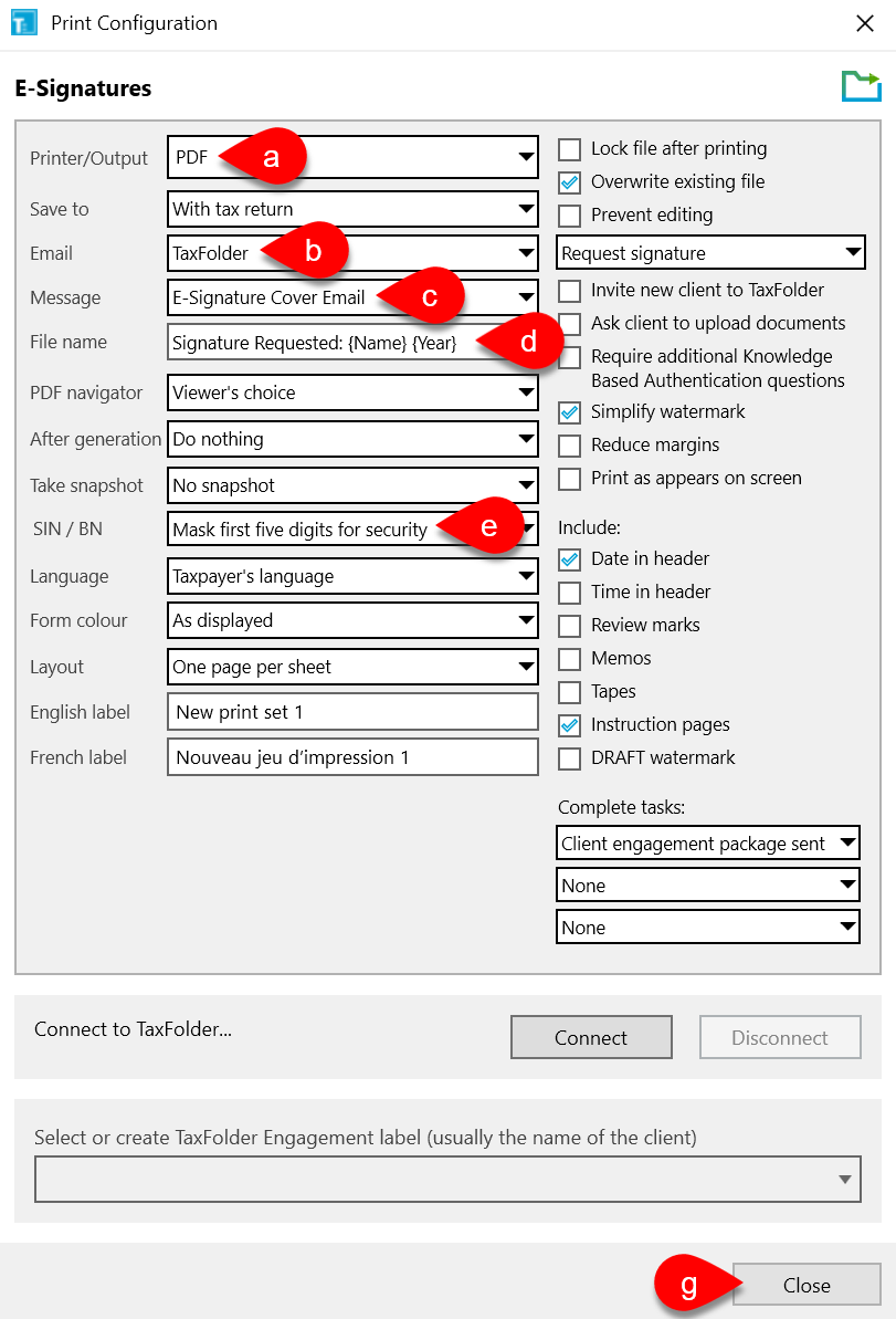 Screen Capture: Print Configuration dialog