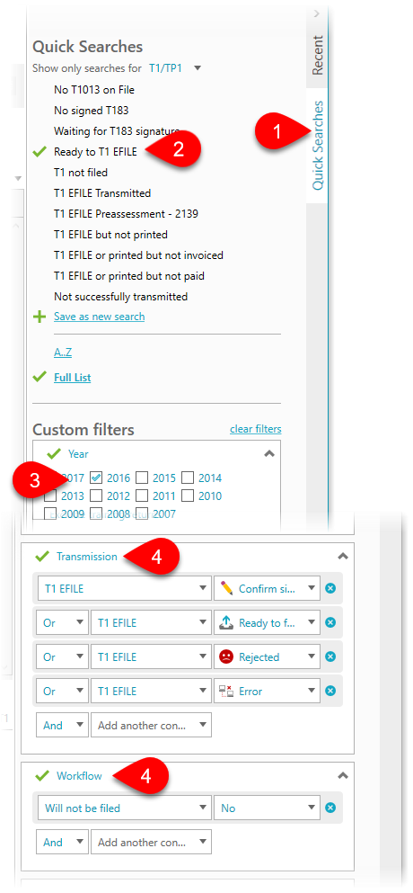 Quick search T1 EFILE ready to file