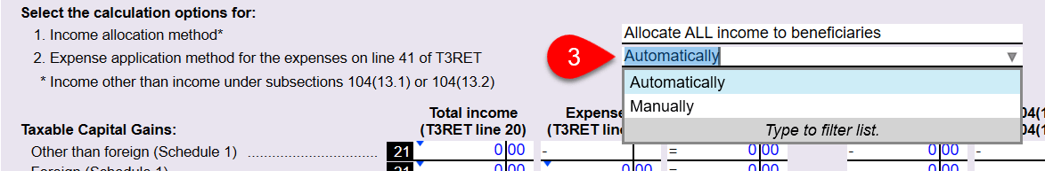 Screen Capture: Select Expense Application Method