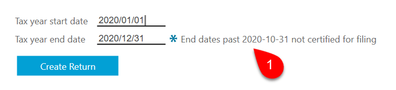 Screen Capture: End dates past 2019-10-31 not certified for filing.