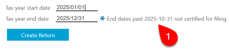 Screen Capture: End dates past 2019-10-31 not certified for filing.