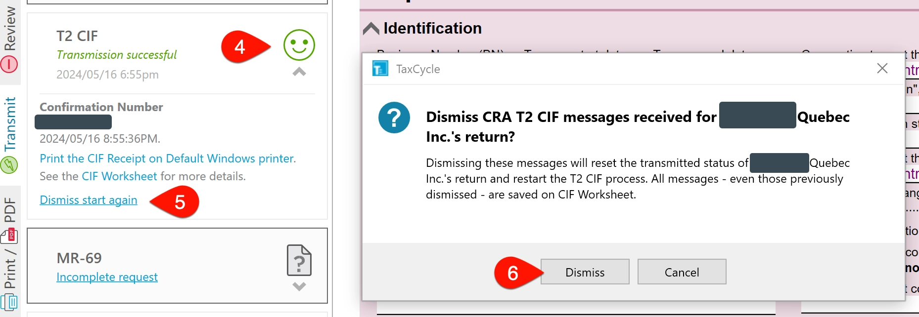 Screen Capture: Dismiss T2 CIF transmission