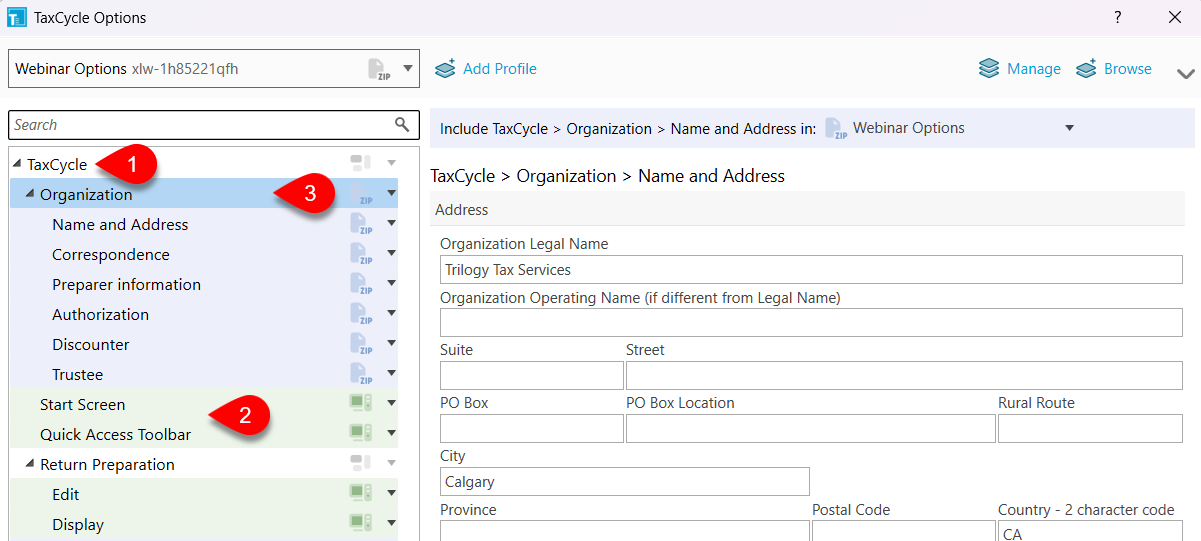 Screen Capture: Edit option profile