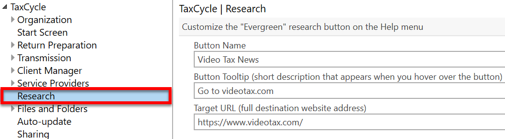 Screen Capture: Research Options