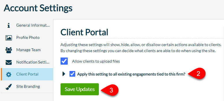 Apply setting to all existing engagements