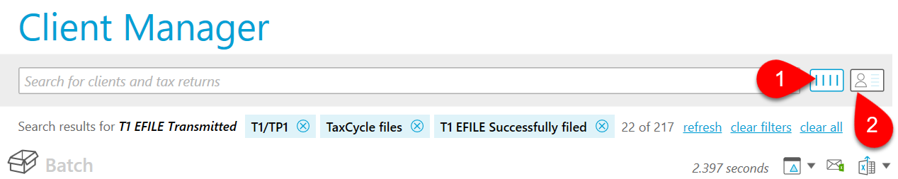Screen Capture: Client Manager views buttons