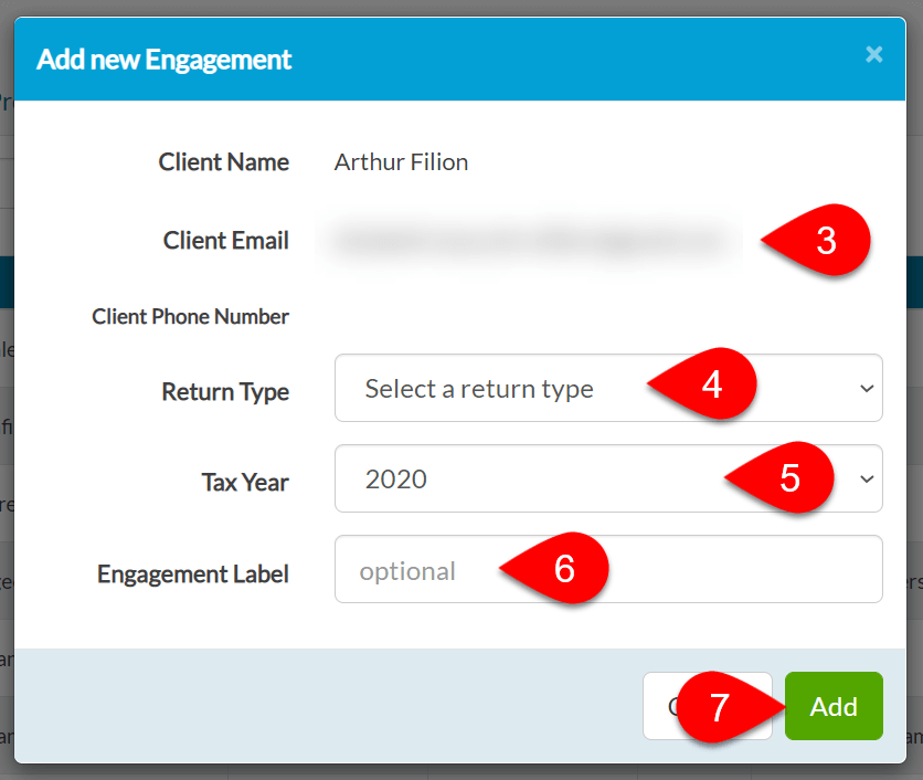 Screen Capture: Add New Engagement