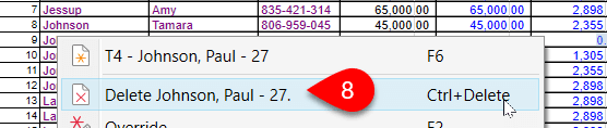 Screen capture of right-click to delete a slip